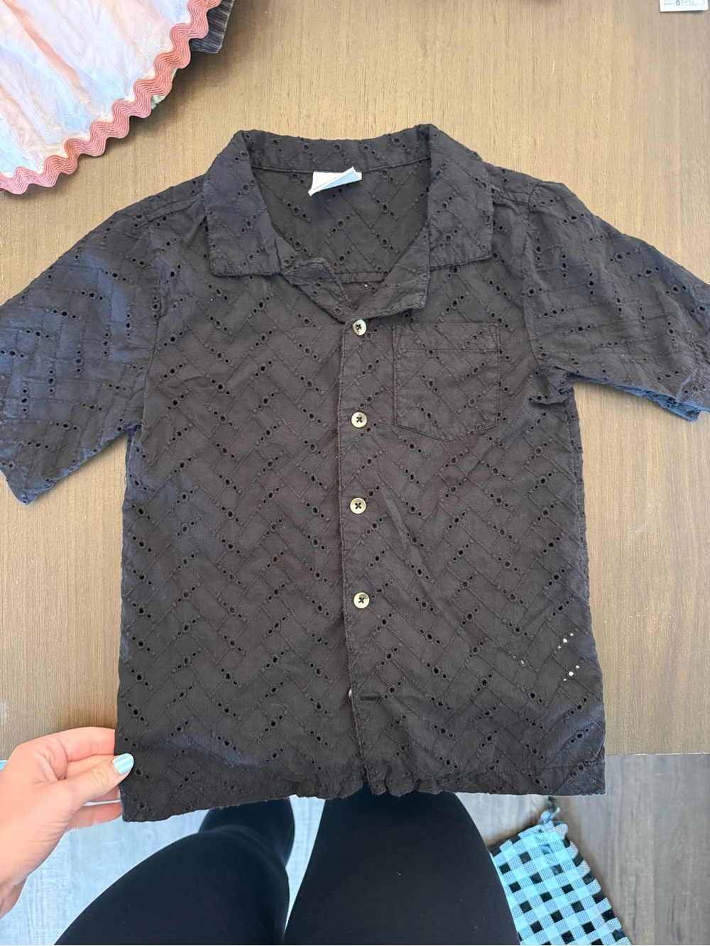 Cotton On Black Eyelet Short Sleeve Button-Up Shirt
